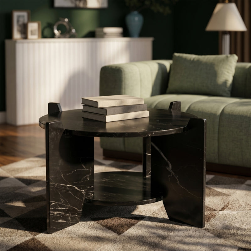 Soriano Genuine Marble Coffee Table in Black - 77008Black-CT