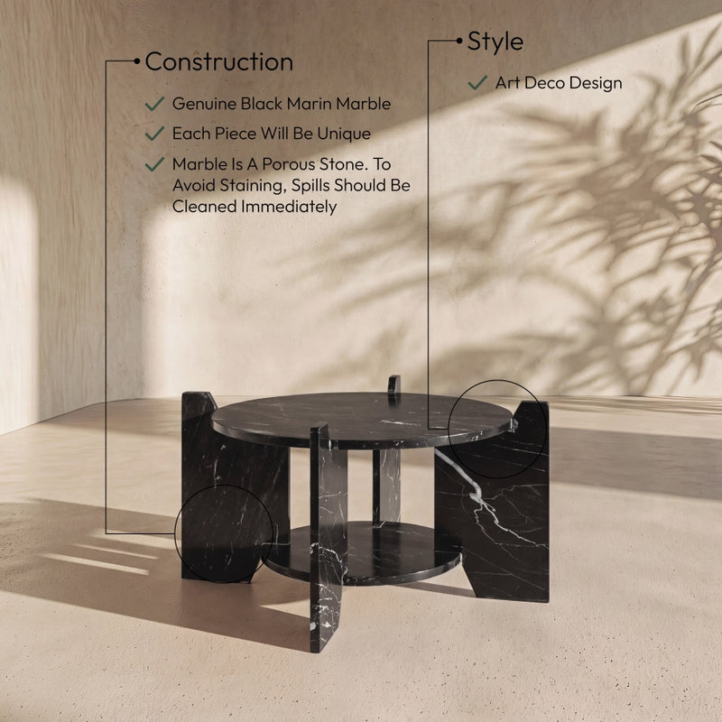 Soriano Genuine Marble Coffee Table in Black - 77008Black-CT