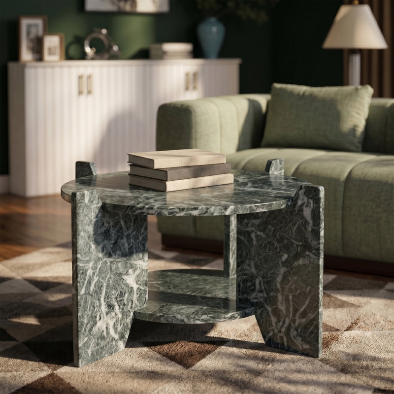 Soriano Genuine Marble Coffee Table in Green - 77008Green-CT
