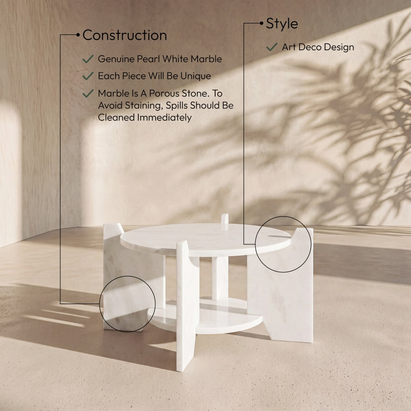 Soriano Genuine Marble Coffee Table in White - 77008White-CT