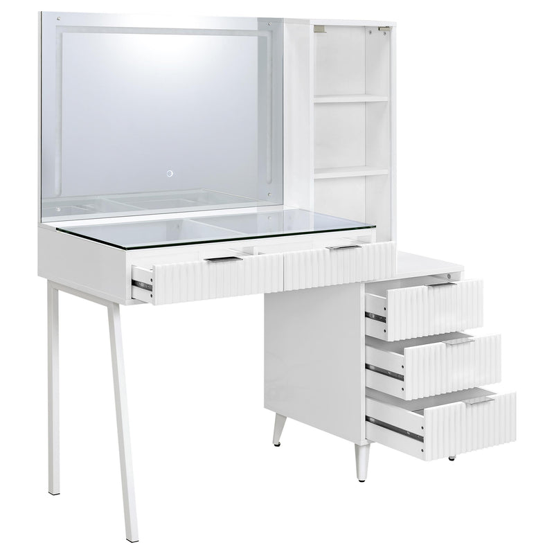 Souza 5-Drawer Makeup Vanity Table With LED Mirror White High Gloss - 930282