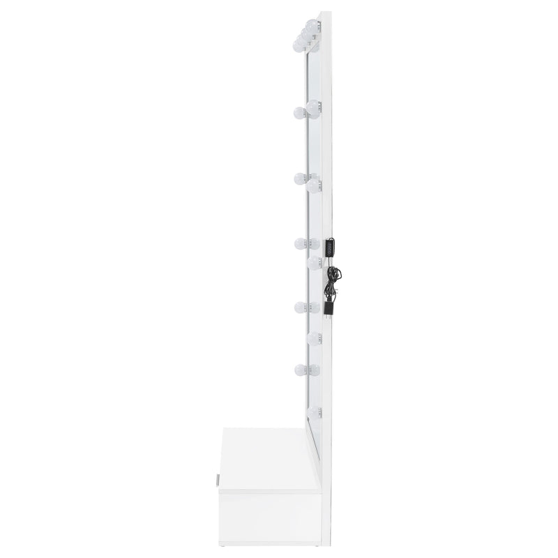 Spector 1-drawer Lighted Full-Length Floor Mirror White High Gloss - 960954