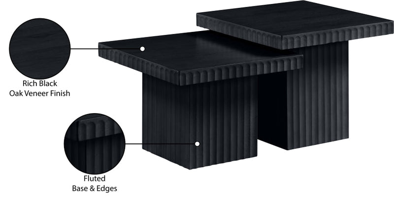 Spencer Solid Wood And Oak Veneer 2 Piece Coffee Table in Black - 253Black-CT-2C
