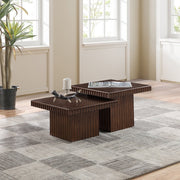 Spencer Solid Wood And Oak Veneer 2 Piece Coffee Table in Brown - 253Brown-CT-2B