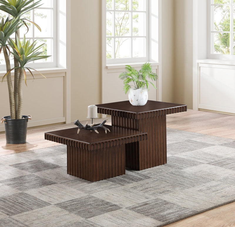 Spencer Solid Wood And Oak Veneer 2 Piece Coffee Table in Brown - 253Brown-CT-2C