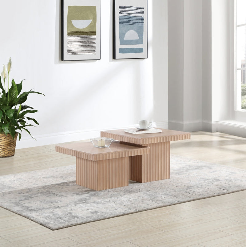 Spencer Solid Wood And Oak Veneer 2 Piece Coffee Table in Natural - 253Oak-CT-2A