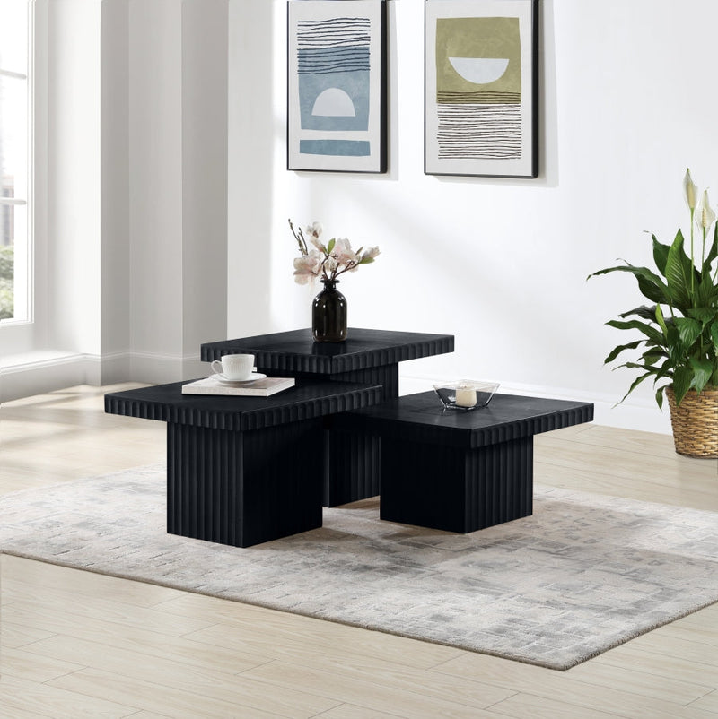 Spencer Solid Wood And Oak Veneer 3 Piece Coffee Table in Black - 253Black-CT-3A