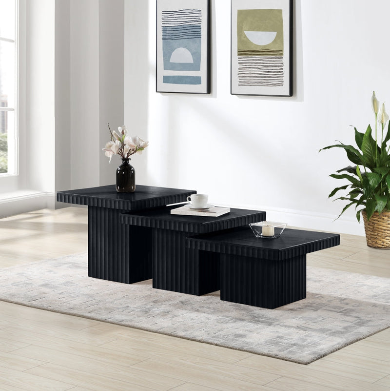 Spencer Solid Wood And Oak Veneer 3 Piece Coffee Table in Black - 253Black-CT-3A