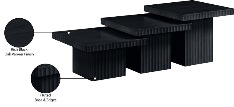 Spencer Solid Wood And Oak Veneer 3 Piece Coffee Table in Black - 253Black-CT-3A