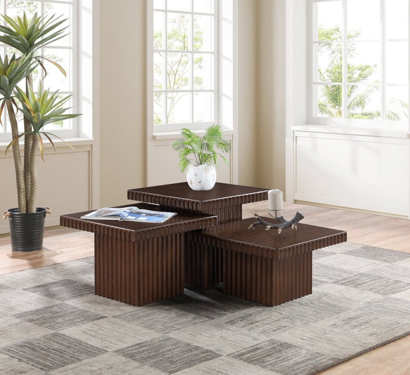 Spencer Solid Wood And Oak Veneer 3 Piece Coffee Table in Brown - 253Brown-CT-3A
