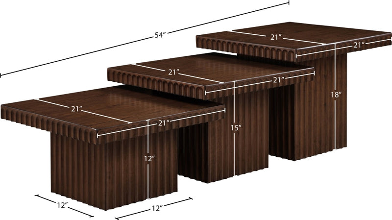 Spencer Solid Wood And Oak Veneer 3 Piece Coffee Table in Brown - 253Brown-CT-3A