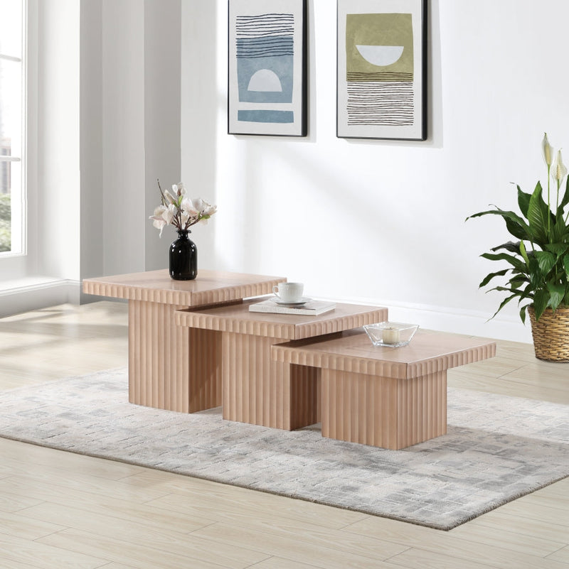 Spencer Solid Wood And Oak Veneer 3 Piece Coffee Table in Natural - 253Oak-CT-3A