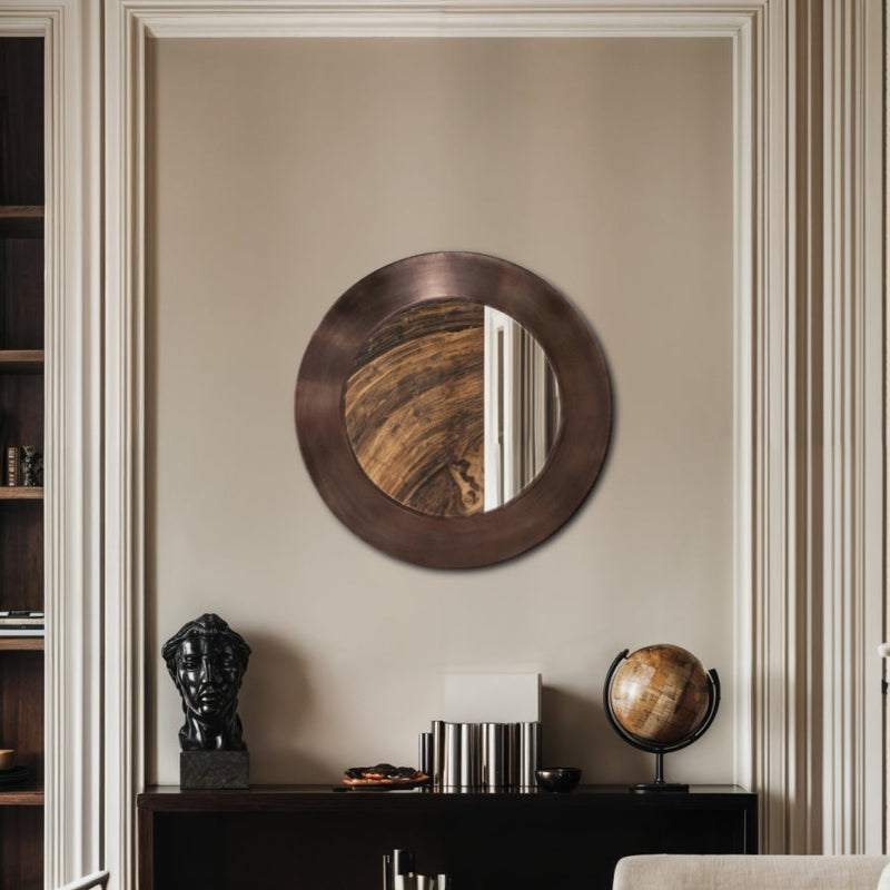Sphere Iron Frame Mirror in Brown - 66003Brown-24M