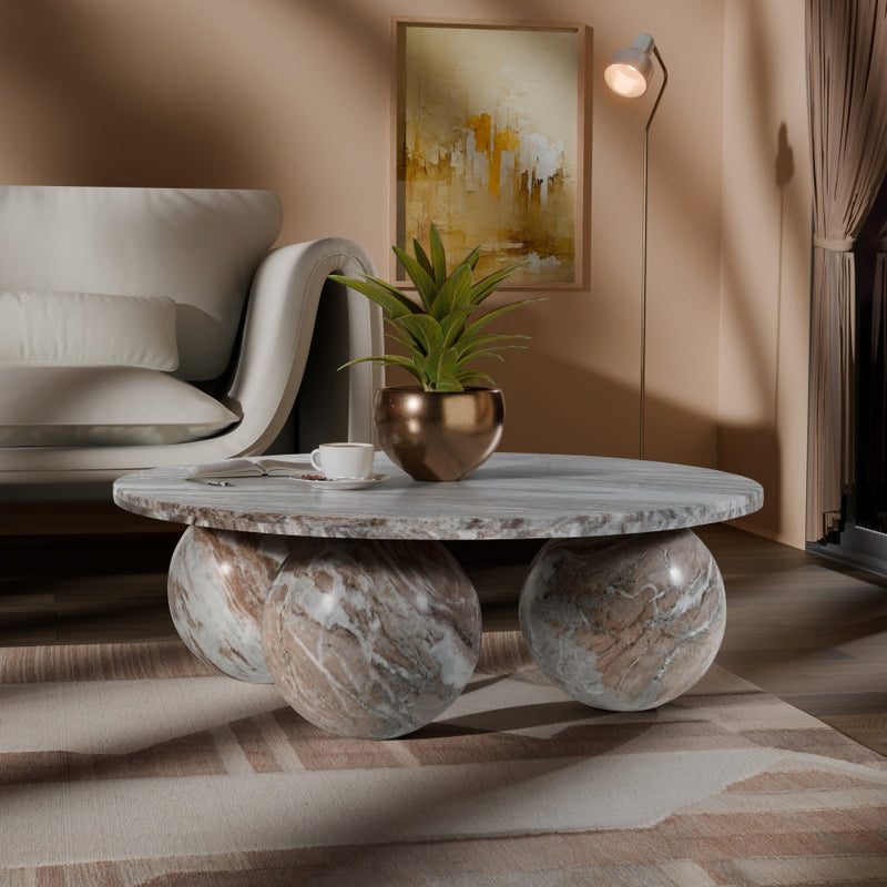 Spherical Marble Coffee Table in Brown - 264Brown-CT