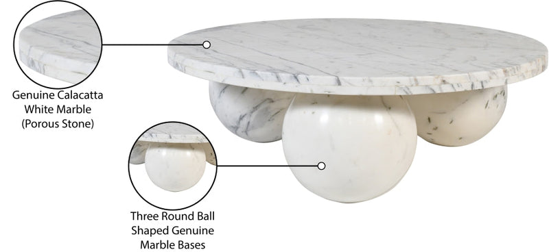 Spherical Marble Coffee Table in White - 264White-CT
