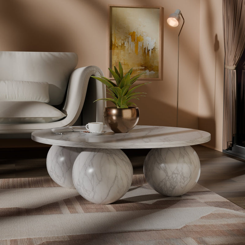 Spherical Marble Coffee Table in White - 264White-CT