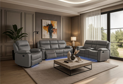 U6026 Grey Pu 46A Rec Sofa/Console Rec Loveseat With Speaker - U6026-GREY PU 46A-RS/CRLS W/SPKR