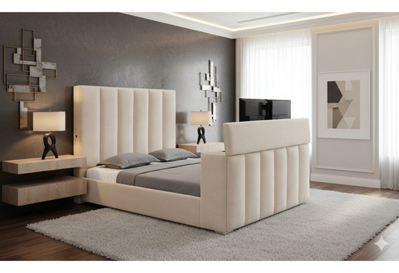 Serenity Buff Queen Bed With Speaker Tv Lift And Fireplace - SERENITY-BUFF-QB W/SPKR TV LIFT FP