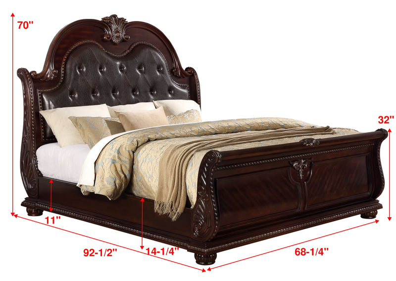 Stanley Cherry Brown Queen Upholstered Sleigh Bed - Gate FurnitureQueen Bed