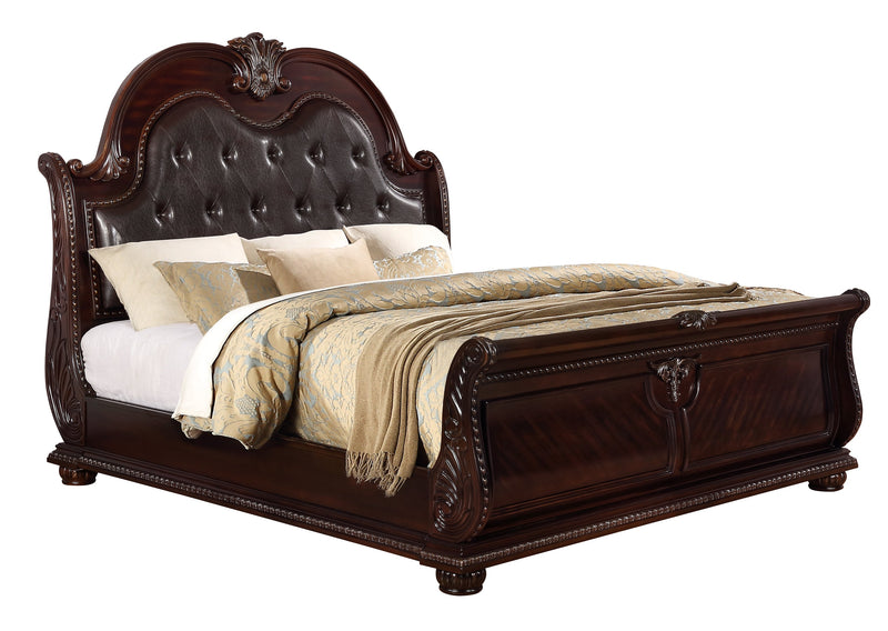 Stanley Cherry Brown Queen Upholstered Sleigh Bed - Gate FurnitureQueen Bed