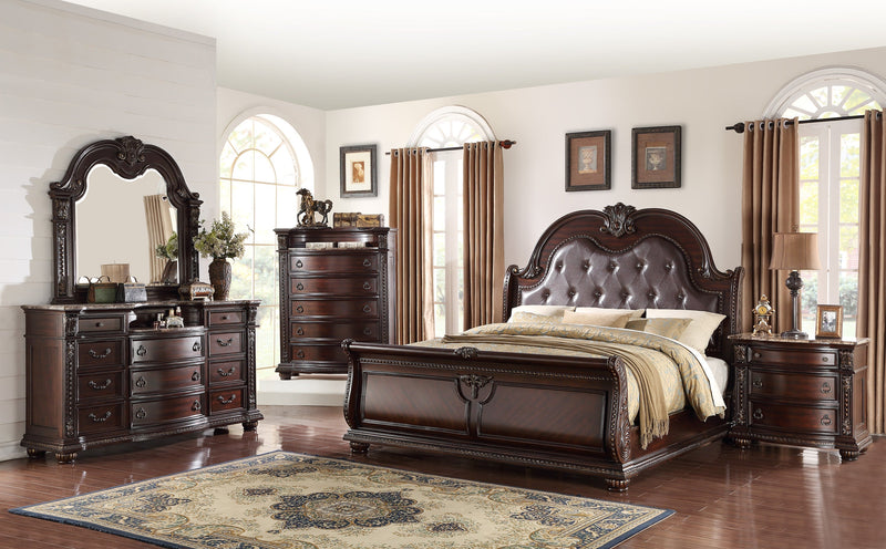 Stanley Cherry Brown Queen Upholstered Sleigh Bed - Gate FurnitureQueen Bed