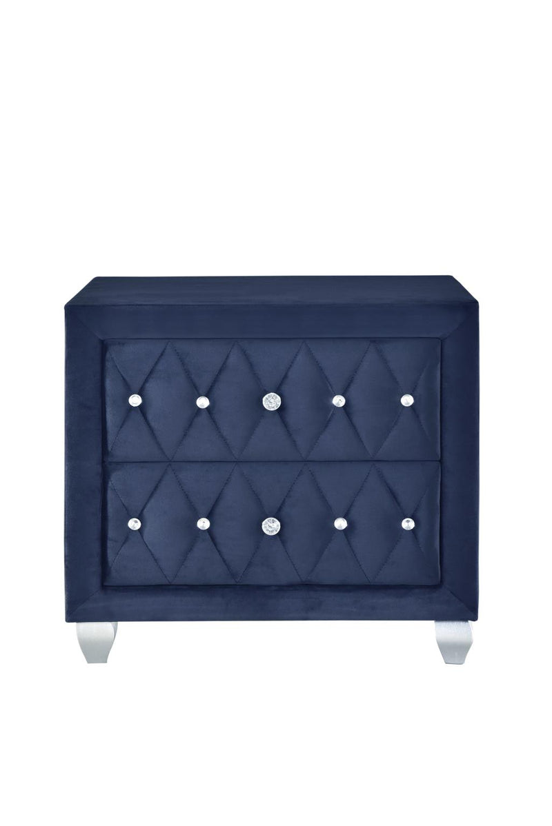 Stella - 2 Drawers Blue Upholstered Velvet Nightstand - B210-N