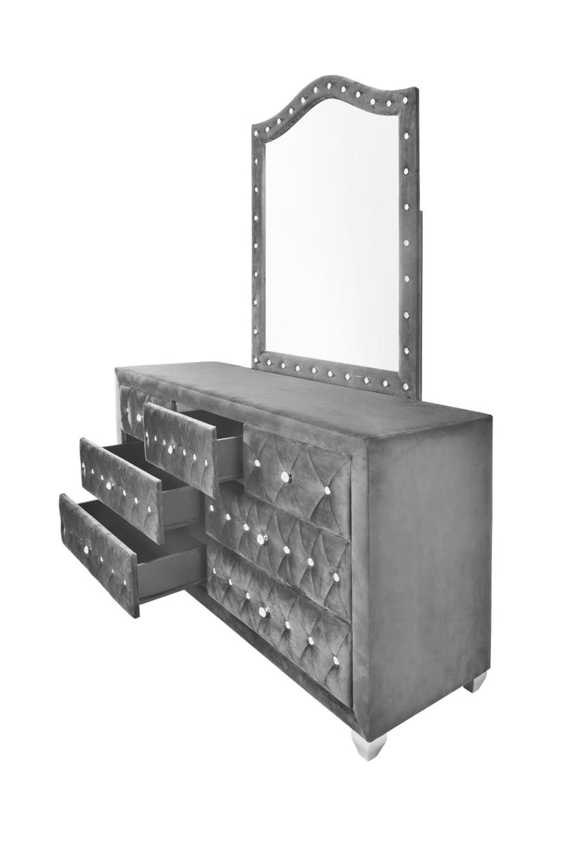 Stella - 7 Drawers Gray Upholstered Velvet Dresser - B209-D