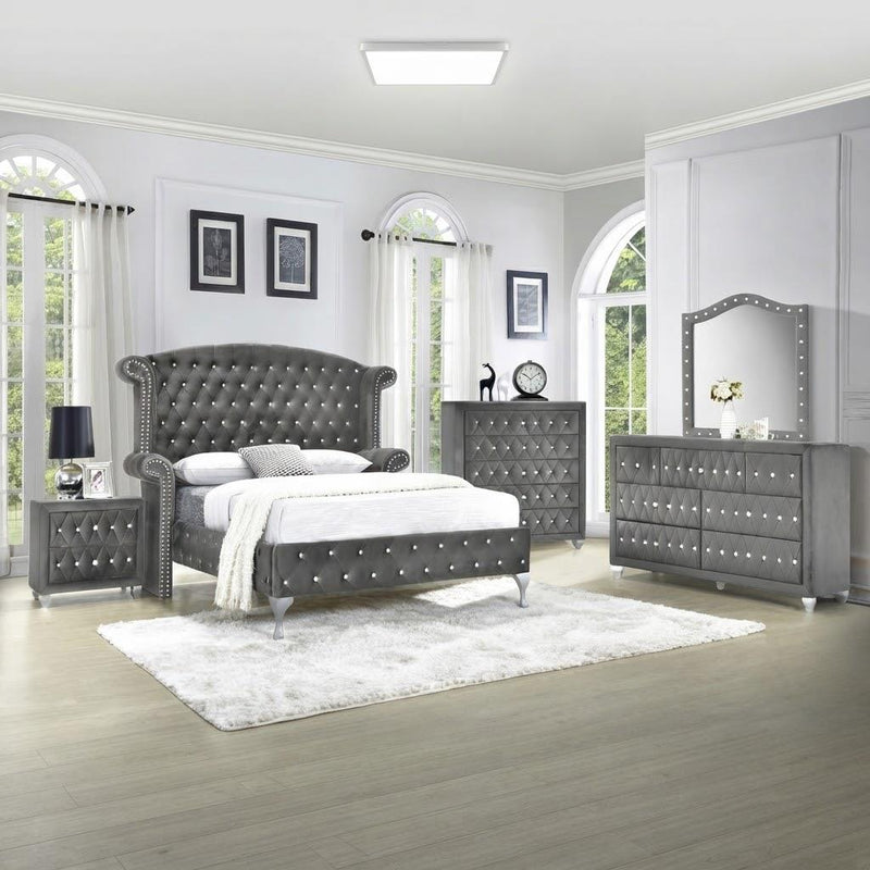 Stella - Gray Queen Bed, Dresser, Mirror, Nightstand - B209-QDMN