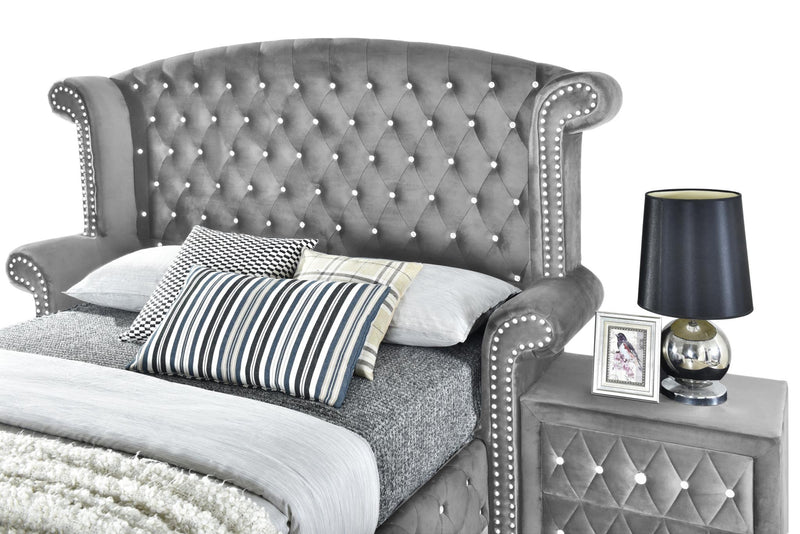 Stella - Gray Upholstered Velvet King Bed - B209-K-Bed