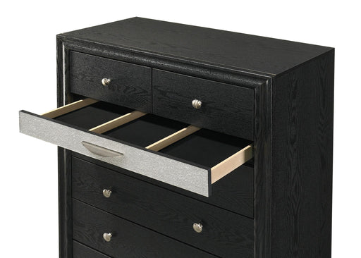 Stellan - 6 Drawers Black Chest with Silver Accent - B367-C