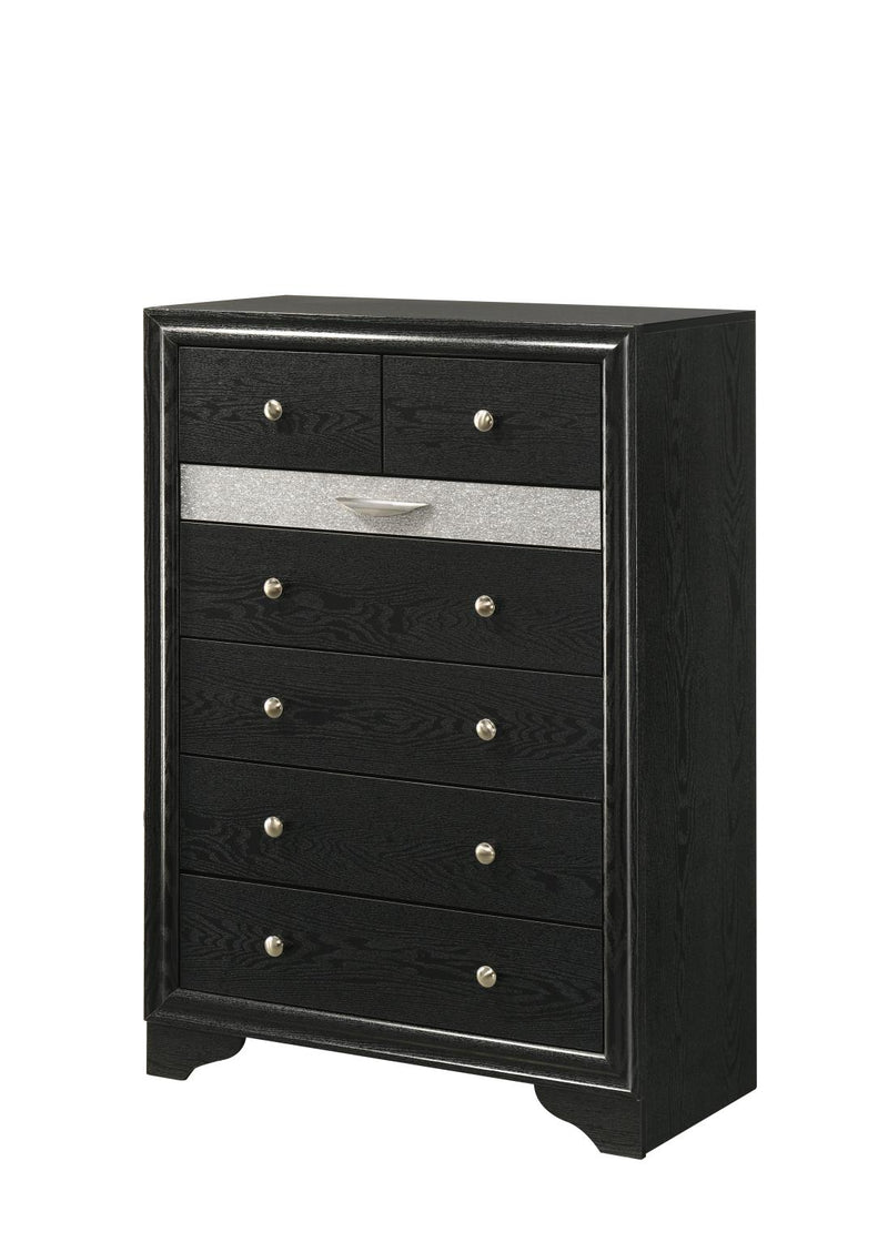 Stellan - 6 Drawers Black Chest with Silver Accent - B367-C