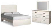 Stelsie Full Panel Bed with Mirrored Dresser in White - PKG018453