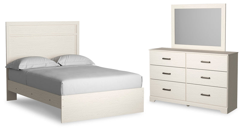 Stelsie Full Panel Bed with Mirrored Dresser in White - PKG018453
