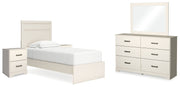 Stelsie Twin Panel Bed with Mirrored Dresser and 2 Nightstands in White - PKG015992