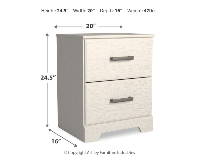 Stelsie Twin Panel Bed with Mirrored Dresser and Nightstand in White - PKG015994
