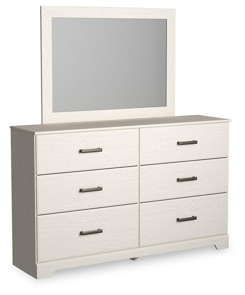 Stelsie Twin Panel Bed with Mirrored Dresser, Chest and 2 Nightstands in White - PKG015993