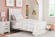 Stelsie Twin Panel Bed with Mirrored Dresser, Chest and Nightstand in White - PKG015996