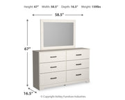 Stelsie Twin Panel Bed with Mirrored Dresser in White - PKG015991