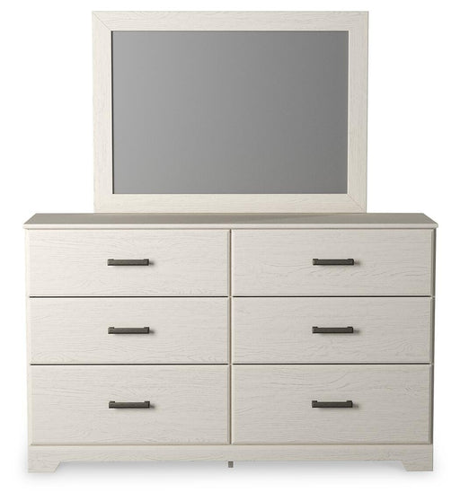 Stelsie White King Panel Bed, Dresser, Mirror and Nightstand - B2588B17
