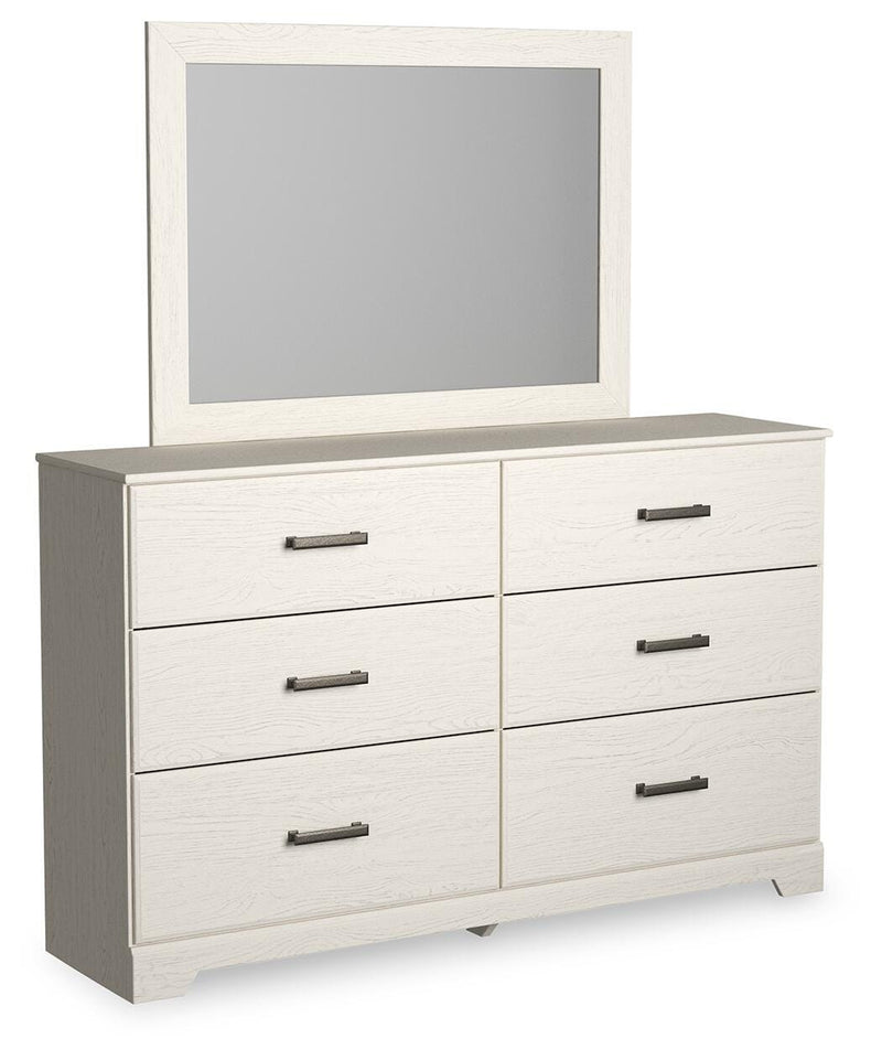Stelsie White King Panel Bed, Dresser, Mirror and Nightstand - B2588B17