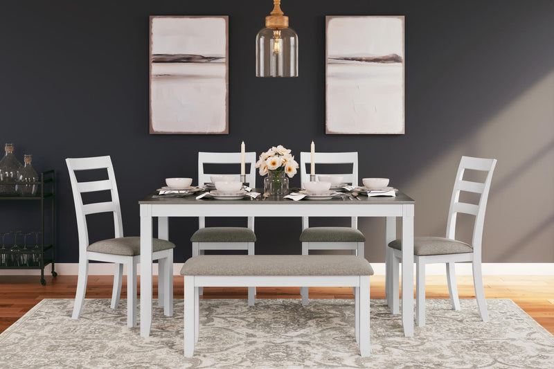 Stonehollow Dining Table and Chairs with Bench (Set of 6) - D382-325
