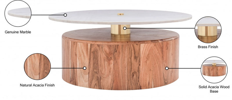 Stonewood Marble Top And Acacia Wood Base Coffee Table in Natural - 221-CT
