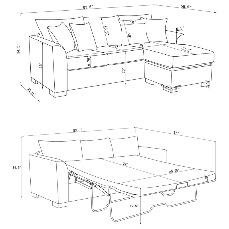 Storey Upholstered Sleeper Sectional Chaise Sofa Camel - 504778