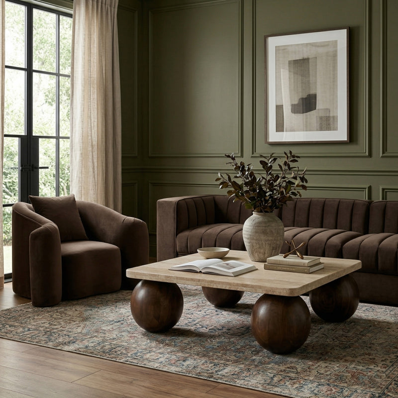 Strata Travertine And Mango Wood Coffee Table in Brown - 77017Brown-CT
