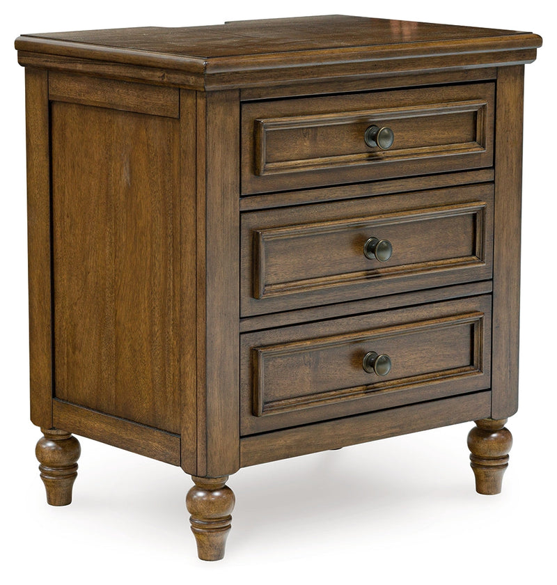 Sturlayne King Upholstered Panel Bed with 2 Nightstands in Brown from Ashley - Luna Furniture