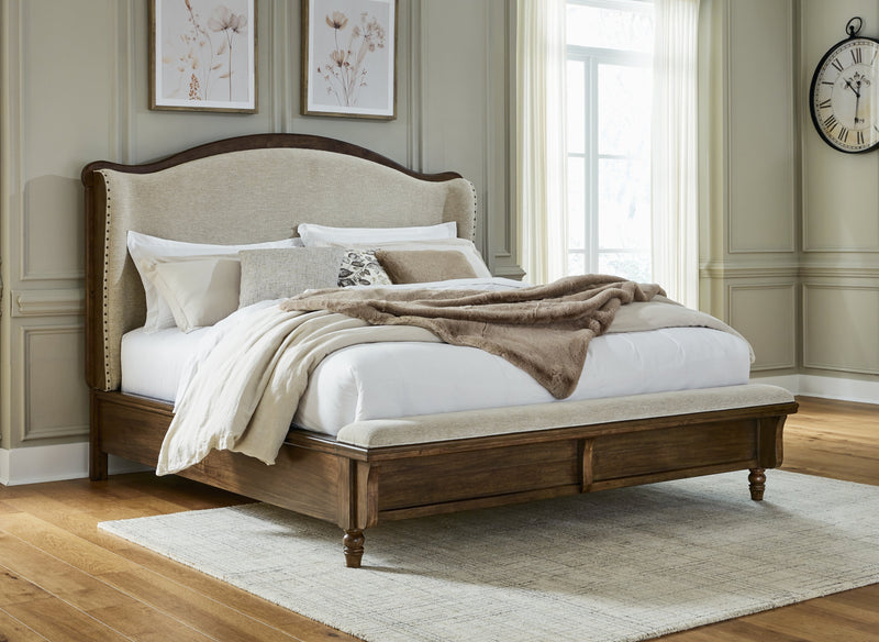 Sturlayne King Upholstered Panel Bed with Dresser in Brown from Ashley - Luna Furniture
