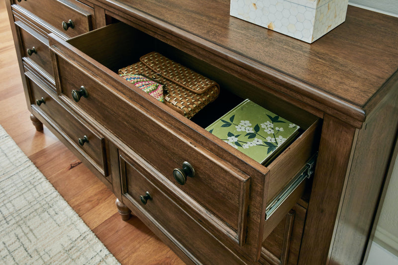 Sturlayne King Upholstered Panel Bed with Dresser in Brown from Ashley - Luna Furniture