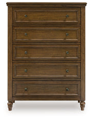 Sturlayne King Upholstered Panel Bed with Mirrored Dresser and Chest in Brown from Ashley - Luna Furniture