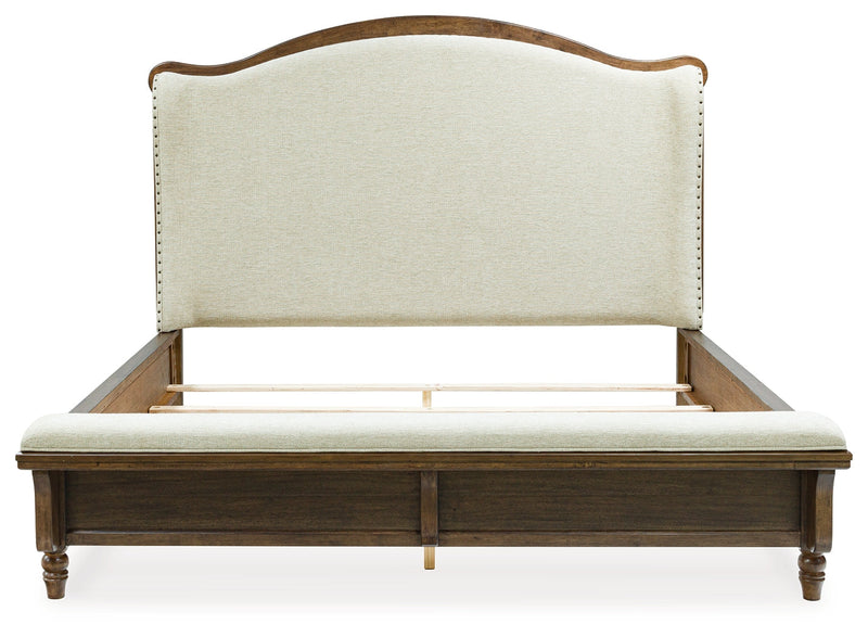Sturlayne Queen Upholstered Panel Bed with Dresser in Brown from Ashley - Luna Furniture