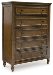Sturlayne Queen Upholstered Panel Bed with Mirrored Dresser and Chest in Brown from Ashley - Luna Furniture